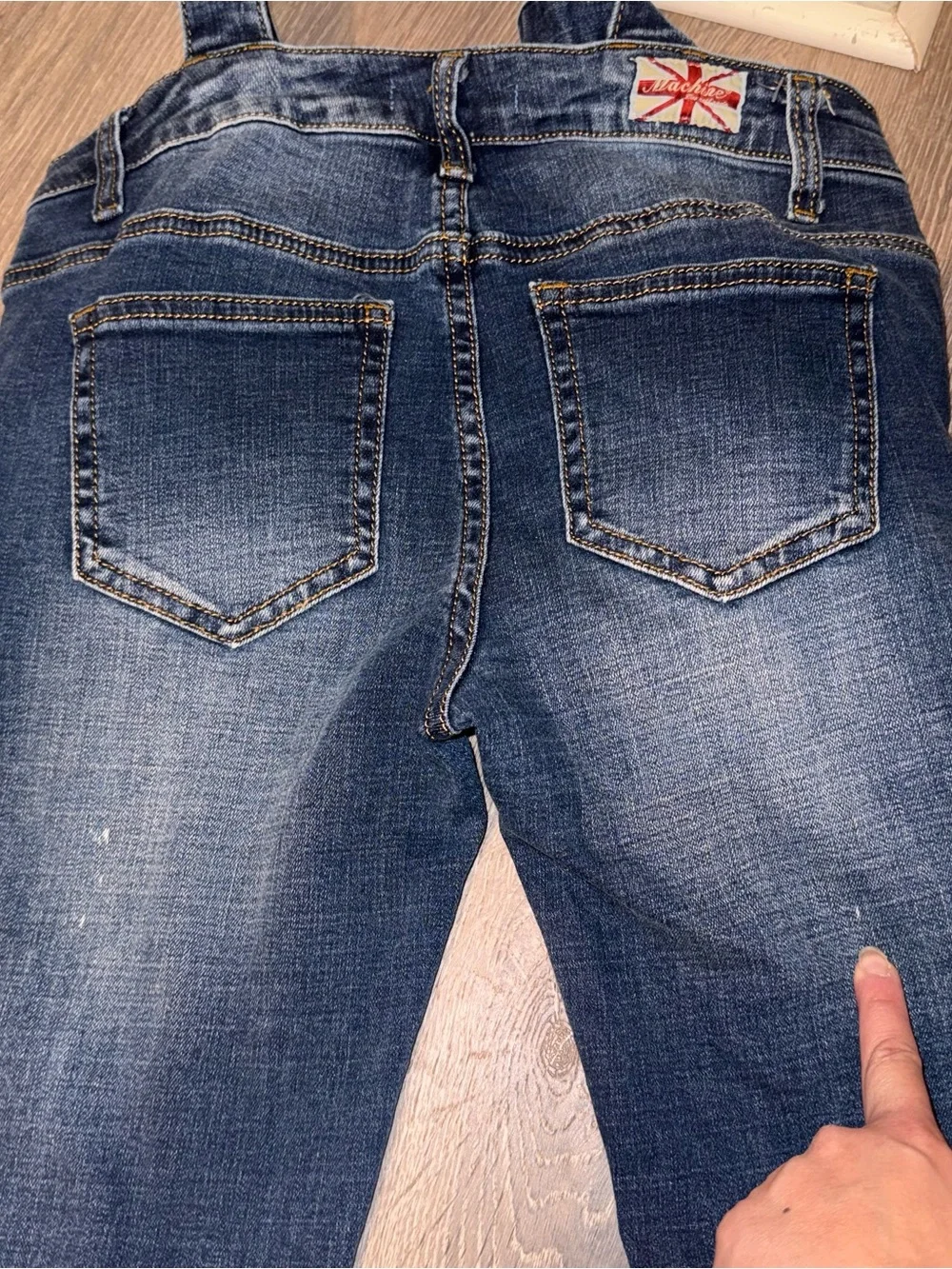 Machine Dark Blue Distressed busted skinny Denim Overalls 27